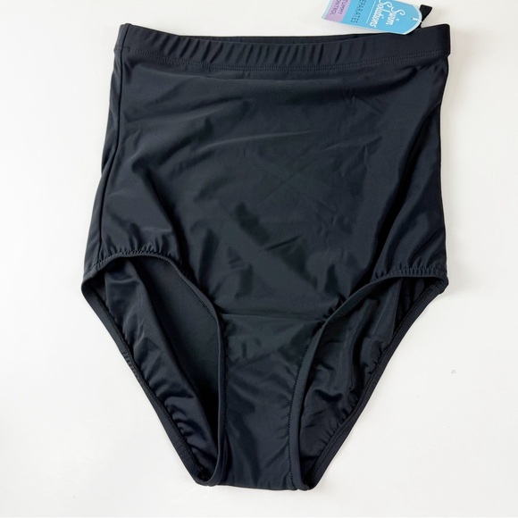 Swim Solutions Bikini Bottom Womens 8 Black High Waist Tummy Control Brief NWT - Picture 1 of 8
